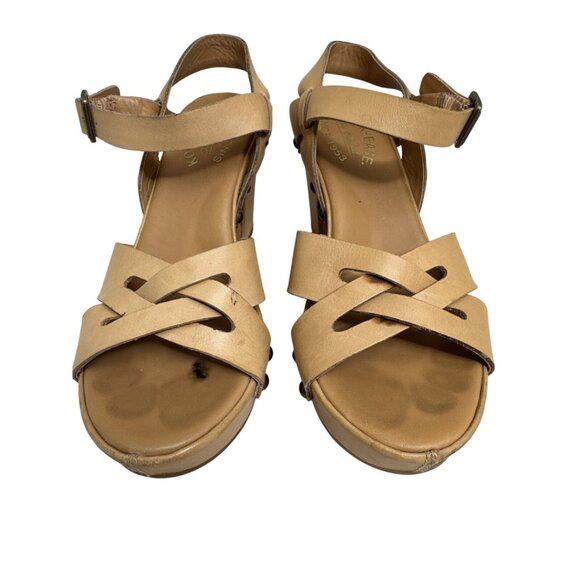 Kork-Ease Womens Leather Strappy Sandals Size 7 Tan Wedge Heel & Buckle - Picture 6 of 9